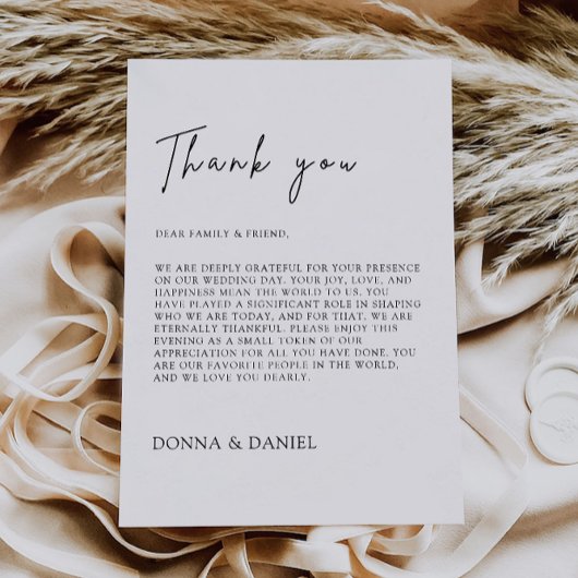 Lettre Merci moderne, Menu Note Napkin