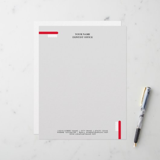 Lettre Modèle en-tête de bureau dentiste avec brosse à de (Devant/Arrière en situation)