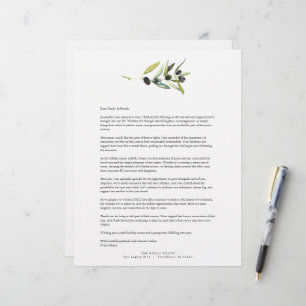 Lettre Modèle en-tête de la branche d'olive aquarelle