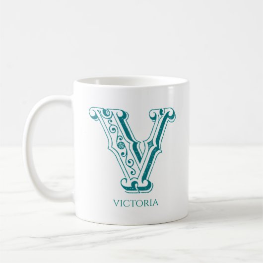 Lettre moderne V Monogramme Nom Café Mug (Gauche)