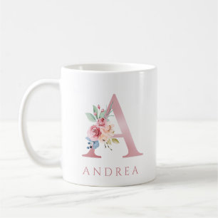 Lettre monogramme A Aquarelle Florale Café Mug