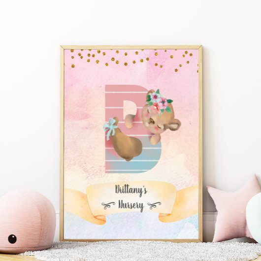 Lettre Monogramme B Ourson Mignon Affiche pour Nur