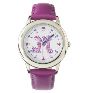 Lettre monogramme de filles roses M montre personn