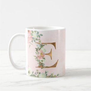 Lettre monogramme E Aquarelle Florale Café Mug