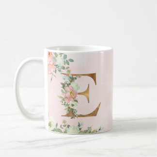 Lettre monogramme E Aquarelle Florale Café Mug