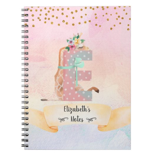 Lettre monogramme E Baby Giraffe Girl Journal quot (Devant)