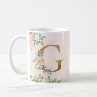 Lettre monogramme G Aquarelle Florale Café Mug