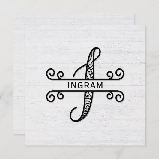 Lettre monogramme I avec carte de note de nom de f (Devant / Derrière)