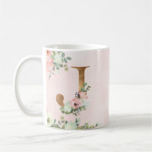 Lettre monogramme J Aquarelle Florale Café Mug