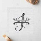 Lettre monogramme J avec carte de note de nom de f (Devant/Arrière en situation)