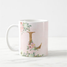 Lettre monogramme L Aquarelle Florale Café Mug