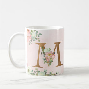 Lettre monogramme M Aquarelle Florale Café Mug