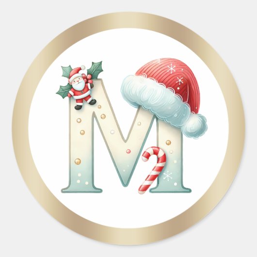 Lettre monogramme M, autocollant de Noël au chapea (Devant)