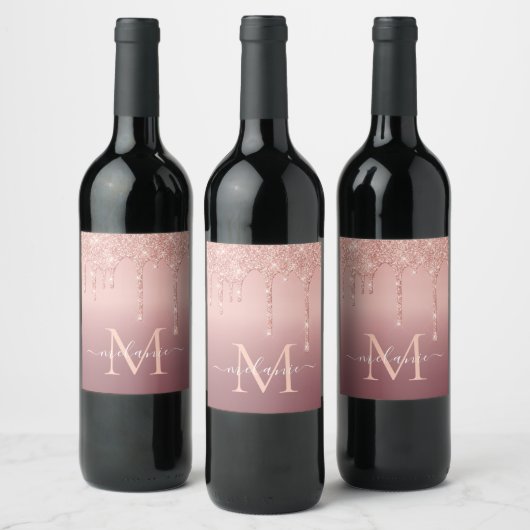 Lettre monogramme Nom Rose Gold Wine Étiquette (Bouteilles)
