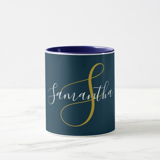 Lettre Monogramme Or & Mug Nom Blanc (Centre)