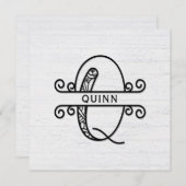 Lettre monogramme Q avec carte de note de nom de f (Devant / Derrière)