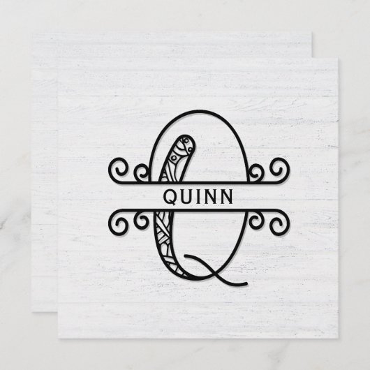 Lettre monogramme Q avec carte de note de nom de f (Devant / Derrière)