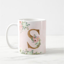 Lettre monogramme S Aquarelle Florale Café Mug