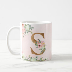 Lettre monogramme S Aquarelle Florale Café Mug