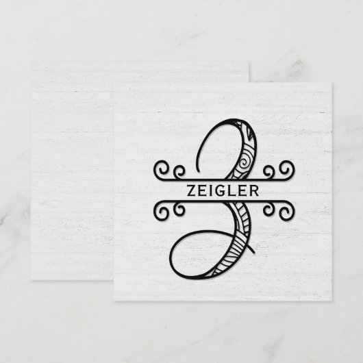 Lettre monogramme Z avec carte de note de nom de f (Devant / Derrière)