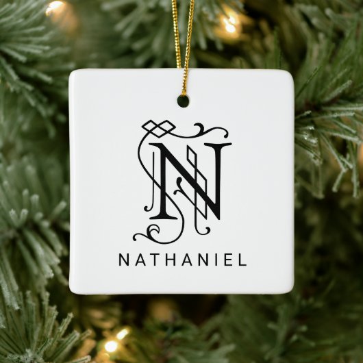 Lettre N Élégant Monogramme Ornement de Noël (Arbre)