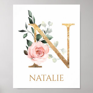 Lettre N Monogram rose rose rose pépinière Poster
