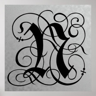 Lettre N, Monogramme gothique Poster noir