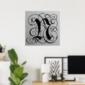 Lettre N, Monogramme gothique Poster noir (Bureau à domicile)