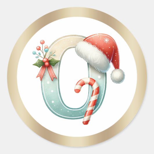 Lettre O monogramme, autocollant de Noël chapeau d (Devant)
