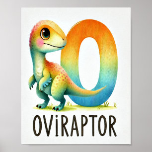 Lettre O, Poster d'aquarelle Dinosaure Alphabet