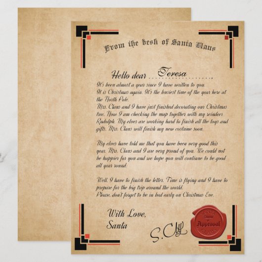 Lettre Officielle De La Carte De Vacances Du Père  (Devant / Derrière)