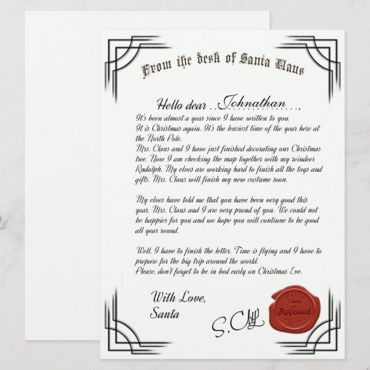 Lettre Officielle De La Carte De Vacances Du Père (Devant / Derrière)