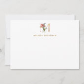 Lettre or M Monogramme Florale Carte Note (Devant)