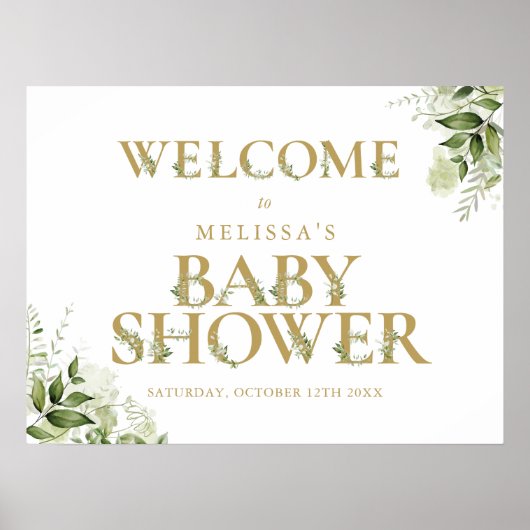 Lettre or verte Affiche de bienvenue Baby shower (Devant)
