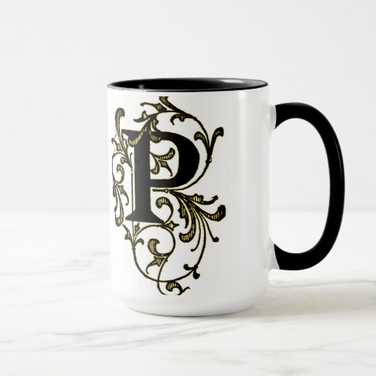 Lettre "P" enveloppée dans les vignes d'or - tasse (Droite)