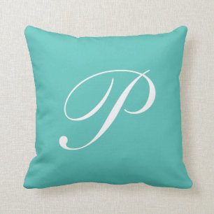 Lettre P Turquoise Monogramme Coussin