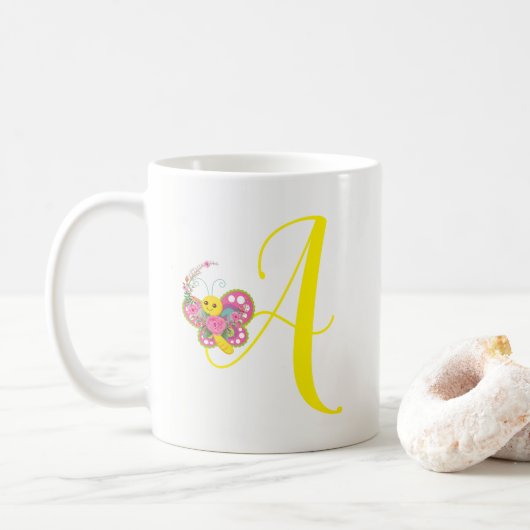 Lettre papillon A Mug Florale (Avec donut)