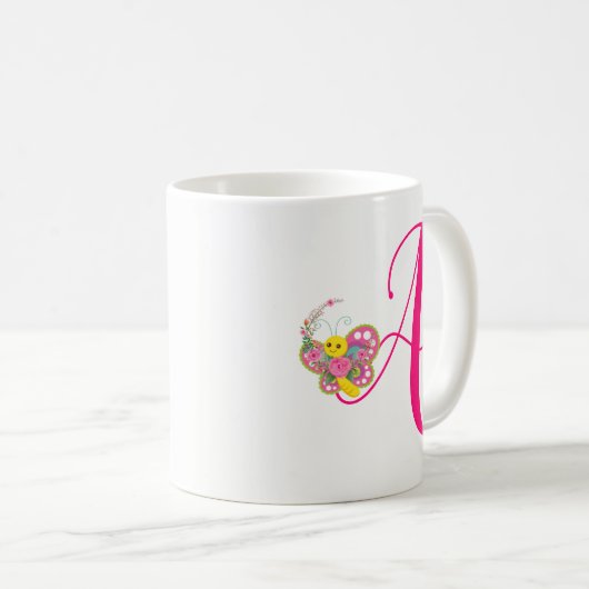 Lettre papillon A Mug Florale (Devant droit)