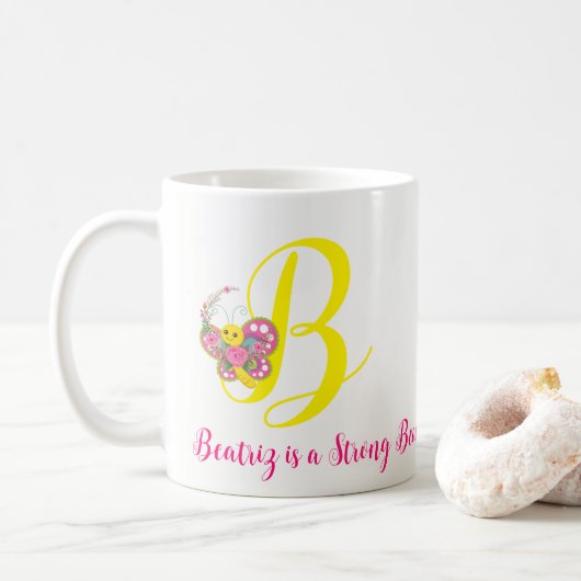 Lettre papillon B Mug florale (Avec donut)