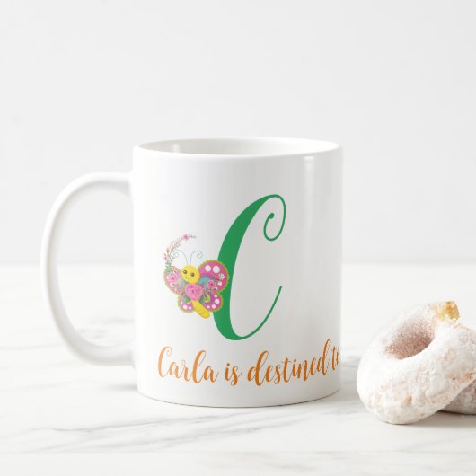 Lettre papillon C Mug florale (Avec donut)