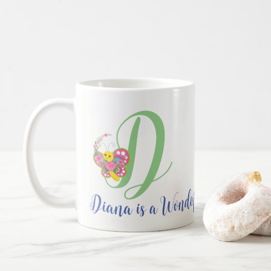 Lettre papillon D Mug florale (Avec donut)