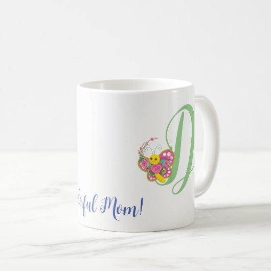 Lettre papillon D Mug florale (Devant droit)