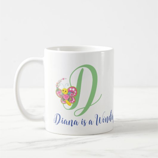 Lettre papillon D Mug florale (Gauche)