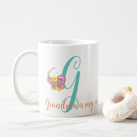 Lettre papillon G Mug florale (Avec donut)