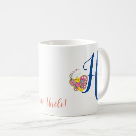 Lettre papillon H Mug florale (Devant droit)