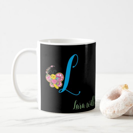 Lettre papillon L Mug florale (Avec donut)