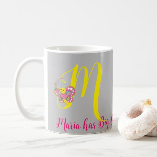 Lettre papillon M Mug florale (Avec donut)