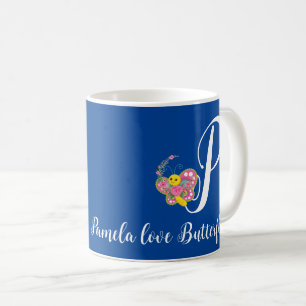 Lettre papillon P Mug florale