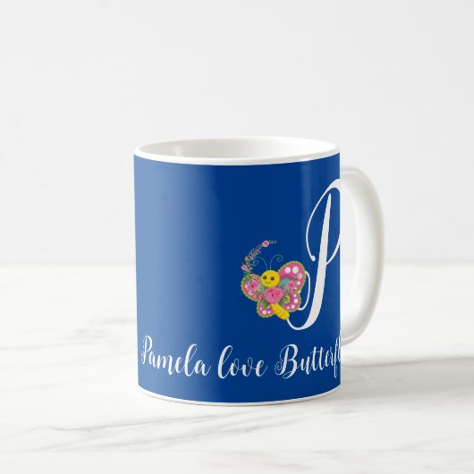 Lettre papillon P Mug florale (Devant droit)