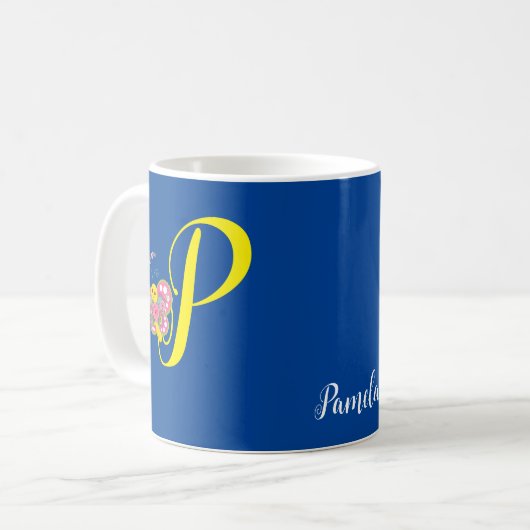 Lettre papillon P Mug florale (Devant gauche)